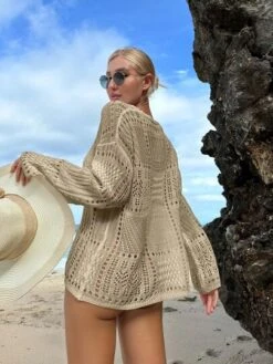 Hollow Out Drop ShoulderCover Up Top Without Bra