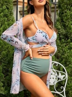 SHEIN Maternity Tropical Print Bikini Swimsuit With Kimono -Curated Swimwear 1678674970743c2b30f174c919fe954b9e91f5caaa thumbnail 405x552