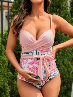 SHEIN Maternity Floral Print Knot Front One Piece Swimsuit -Curated Swimwear 1678676513b111d7d92866c42b5be7b4dac53c23b6 thumbnail 405x552