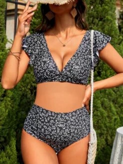 SHEIN Maternity Plants Print Ruffle Trim Bikini Swimsuit -Curated Swimwear 167867653396dc08ef61b503f70eb5f85118888239 thumbnail 405x552