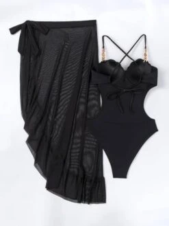 Cut-out Chain Detail One Piece Swimsuit With Beach Skirt -Curated Swimwear 1678684597768cf0ab9585c2b2409b00a4ce1d004d thumbnail 405x552