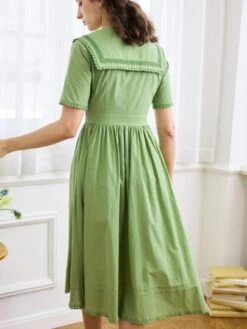 Simple Retro Sailor Collar Button Front Dress