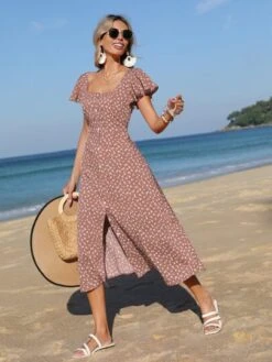 SHEIN Frenchy Ditsy Floral Print Square Neck Butterfly Sleeve Dress -Curated Swimwear 1678704490b1b62431075e85cd0525bdf26ad69e19 thumbnail 405x552