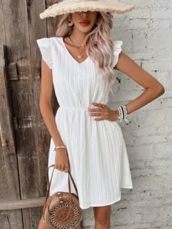 SHEIN Frenchy Solid Ruffle Trim A-line Dress -Curated Swimwear 167870467399eee6ee92eace6db63e0b6c7ab2b997 thumbnail 405x552