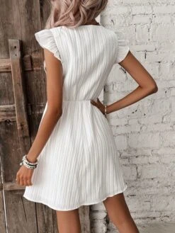 SHEIN Frenchy Solid Ruffle Trim A-line Dress