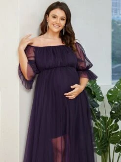 EVER-PRETTY Maternity Plus Off Shoulder Flounce Sleeve Mesh Dress -Curated Swimwear 167878095533928a7f76e5abc0935944a266148179 thumbnail 405x552