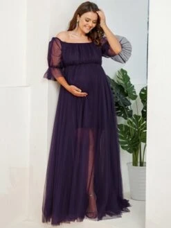 EVER-PRETTY Maternity Plus Off Shoulder Flounce Sleeve Mesh Dress -Curated Swimwear 1678781028fc0e0097ead2f8359b7db37d0775b37c thumbnail 405x552