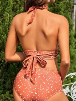 SHEIN Maternity Polka Dot Print Wrap Cross Halter Bikini Swimsuit