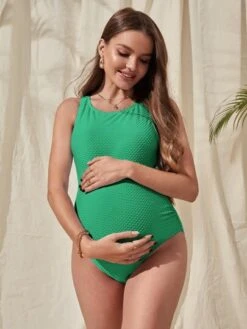 SHEIN Maternity Solid One Piece Swimsuit -Curated Swimwear 16788480827075a662e109339aa6643bcc6cc82354 thumbnail 405x552