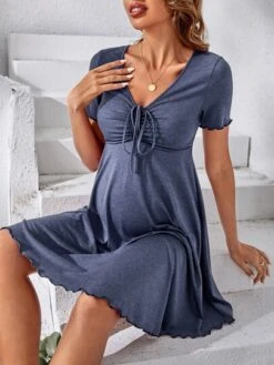 SHEIN Maternity Drawstring Front Lettuce Trim Dress -Curated Swimwear 1678851244026493e9babcdf3ecf024a954ea27c80 thumbnail 405x552