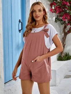 SHEIN Maternity Knot Front Dual Pocket Overall Romper Without Tee -Curated Swimwear 1678851339935107e197784f4a0ee5f4da84d1e506 thumbnail 405x552