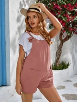 SHEIN Maternity Knot Front Dual Pocket Overall Romper Without Tee -Curated Swimwear 16788513436e72e02d56faa6fe329bd70eea040e5a thumbnail 405x552