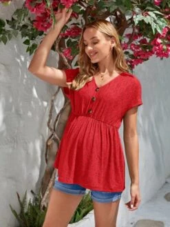 SHEIN Maternity Button Front Peplum Top -Curated Swimwear 1678862618f9e60765c28aeae44ae927abcc123bdc thumbnail 405x552