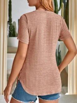 SHEIN Maternity Button Detail Curved Hem Tee