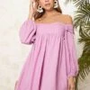 SHEIN VCAY Off Shoulder Lantern Sleeve Smock Dress -Curated Swimwear 16789535723369fe0413b2abdc4bb682086de08c42 thumbnail 405x552