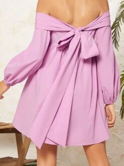 SHEIN VCAY Off Shoulder Lantern Sleeve Smock Dress -Curated Swimwear 167895357627f7845d1a8a27e63713f39d6503f58c thumbnail 405x552