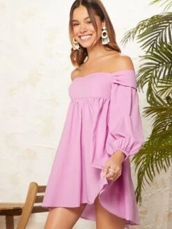 SHEIN VCAY Off Shoulder Lantern Sleeve Smock Dress -Curated Swimwear 16789535794ec8cd1081d09b742642c608353ae8ab thumbnail 405x552