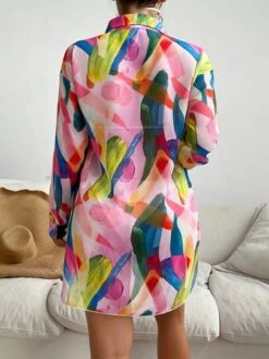 Allover Print Button Front Kimono