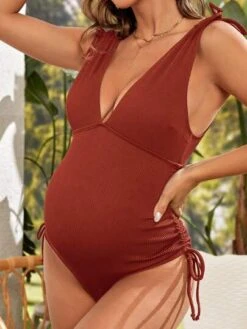 SHEIN Maternity Plunging Neck Tie Shoulder Rib-Knit One Piece Swimsuit -Curated Swimwear 1679033641787fb76d03ecac98e44d50ce5f03c86d thumbnail 405x552