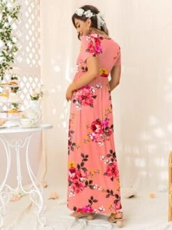 DEARCASE Maternity Allover Floral Print Surplice Neck Dress