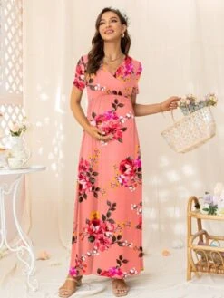 DEARCASE Maternity Allover Floral Print Surplice Neck Dress -Curated Swimwear 1679042153346f78be67a0c1526f7b202ff2b292be thumbnail 405x552