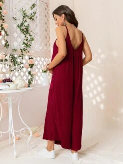 DEARCASE Maternity Solid Wide Leg Cami Jumpsuit