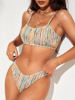 Colorful Striped Bikini Set Smocked Cami Top & Bikini Bottom 2 Piece Swimsuit -Curated Swimwear 16790444815d9dc976568614aadf1ebb396000983a thumbnail 405x552