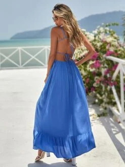 SHEIN VCAY Tie Front Ruffle Hem Cami Dress