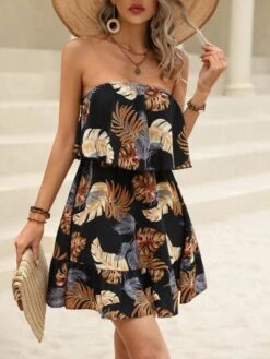 SHEIN VCAY Tropical Print Ruffle Hem Tube Dress -Curated Swimwear 16792085940bde386e504ca2afcb8ed70036c7fc81 thumbnail 405x552
