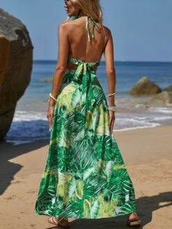 SHEIN VCAY Tropical Print Cut Out Waist Tie Backless Halter Neck Dress -Curated Swimwear 16792134890edad4869c8fcfaf98d937f8c4214bb2 thumbnail 405x552