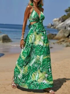SHEIN VCAY Tropical Print Cut Out Waist Tie Backless Halter Neck Dress -Curated Swimwear 16792134946c28b2af2369e5e65a9e117ea5355e51 thumbnail 405x552