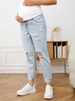 SHEIN Maternity Wideband Waist Ripped Frayed Jeans -Curated Swimwear 1679275569e96213840bed92fc382953b17cf917b9 thumbnail 405x552
