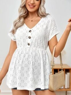 SHEIN Maternity Button Front Schiffy Peplum Tee -Curated Swimwear 16792761012e18ffb979423ea906006e7973d20d7b thumbnail 405x552