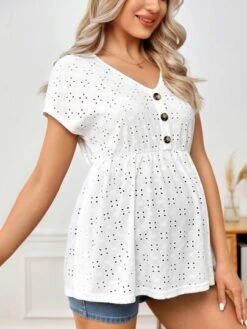 SHEIN Maternity Button Front Schiffy Peplum Tee -Curated Swimwear 1679276103846acb6875d8b2d1a775e44ecf0aff2d thumbnail 405x552