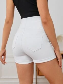 SHEIN Maternity Wideband Waist Roll Hem Denim Shorts