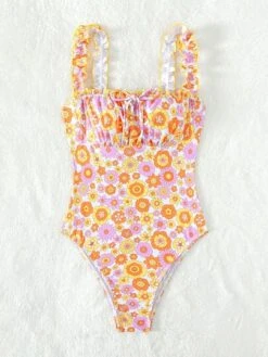 Floral Print Tie Front One Piece Swimsuit -Curated Swimwear 1679276478c5345fa21769f628f99ab807066e6e88 thumbnail 405x552