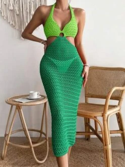 Two Tone Ring Linked Cut Out Tie Backless Cover Up Dress Without Panty -Curated Swimwear 1679289166dfecebff6d0406cef150e06b94da74ca thumbnail 405x552
