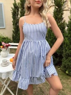 SHEIN Maternity Striped Tie Backless Ruffle Hem Cami Dress -Curated Swimwear 16792937026254e13fadc4d87a6ee39e8caae8dae3 thumbnail 405x552