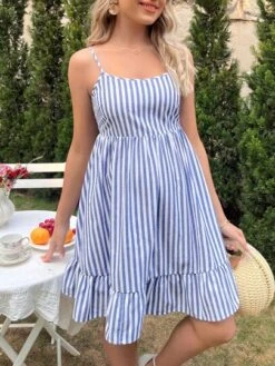 SHEIN Maternity Striped Tie Backless Ruffle Hem Cami Dress -Curated Swimwear 16792937182fc279bf594e406dad4dbd1c58ca4fef thumbnail 405x552
