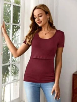 SHEIN Maternity Scoop Neck Solid Nursing Tee -Curated Swimwear 16792960407cd4c0b7eb5a51d0c3510237ee2c56a3 thumbnail 405x552