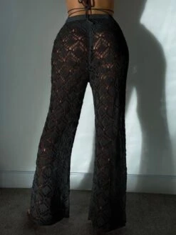 Hollow Out Lace Up Waist Cover Up Pants