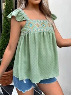 SHEIN Maternity Embroidery Geo Pattern Ruffle Trim Blouse -Curated Swimwear 1679363277c0634277e360a89966be60d4d4e0867c thumbnail 405x552