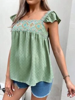 SHEIN Maternity Embroidery Geo Pattern Ruffle Trim Blouse -Curated Swimwear 16793632793838f1713bd89c7c3b842bb042b7eb9c thumbnail 405x552