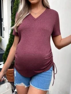 SHEIN Maternity Drawstring Side V Neck Tee -Curated Swimwear 1679363335c79da8258d24492d6b431f9ce24d3031 thumbnail 405x552