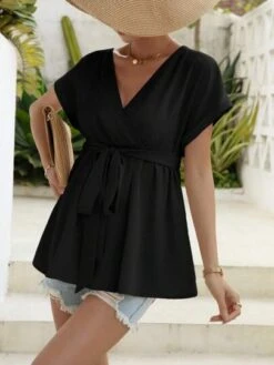 SHEIN Maternity Surplice Neck Batwing Sleeve Belted Blouse -Curated Swimwear 1679364510dae83e1a4f5fbd1e8a67c014af6b74b5 thumbnail 405x552