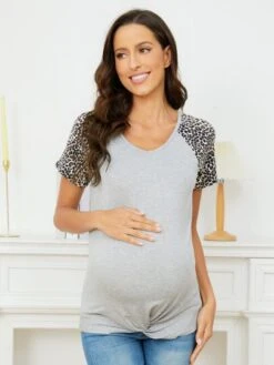 Maternity Leopard Print Raglan Sleeve Twist Hem Tee -Curated Swimwear 16793662860e2566be31ec8123a2d22a8516703c36 thumbnail 405x552