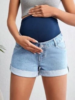 SHEIN Maternity Adjustable Elastic Waist Roll Up Hem Denim Shorts -Curated Swimwear 167936915678efb046e17488354343d0f297a6e32d thumbnail 405x552