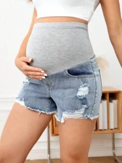 SHEIN Maternity Wideband Waist Ripped Raw Hem Denim Shorts -Curated Swimwear 167937572222012f8a91b8f78c133dc3bcccd6ed08 thumbnail 405x552