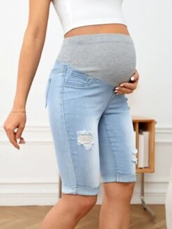 SHEIN Maternity Ripped Roll Up Hem Denim Shorts -Curated Swimwear 1679377042b999479694c839017bd9fedb1e96cd94 thumbnail 405x552