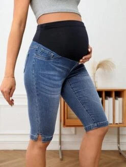 SHEIN Maternity Wideband Waist Bleach Wash Slit Hem Denim Shorts -Curated Swimwear 167939451198534733d0d020f714c4c424f7097bd1 thumbnail 405x552